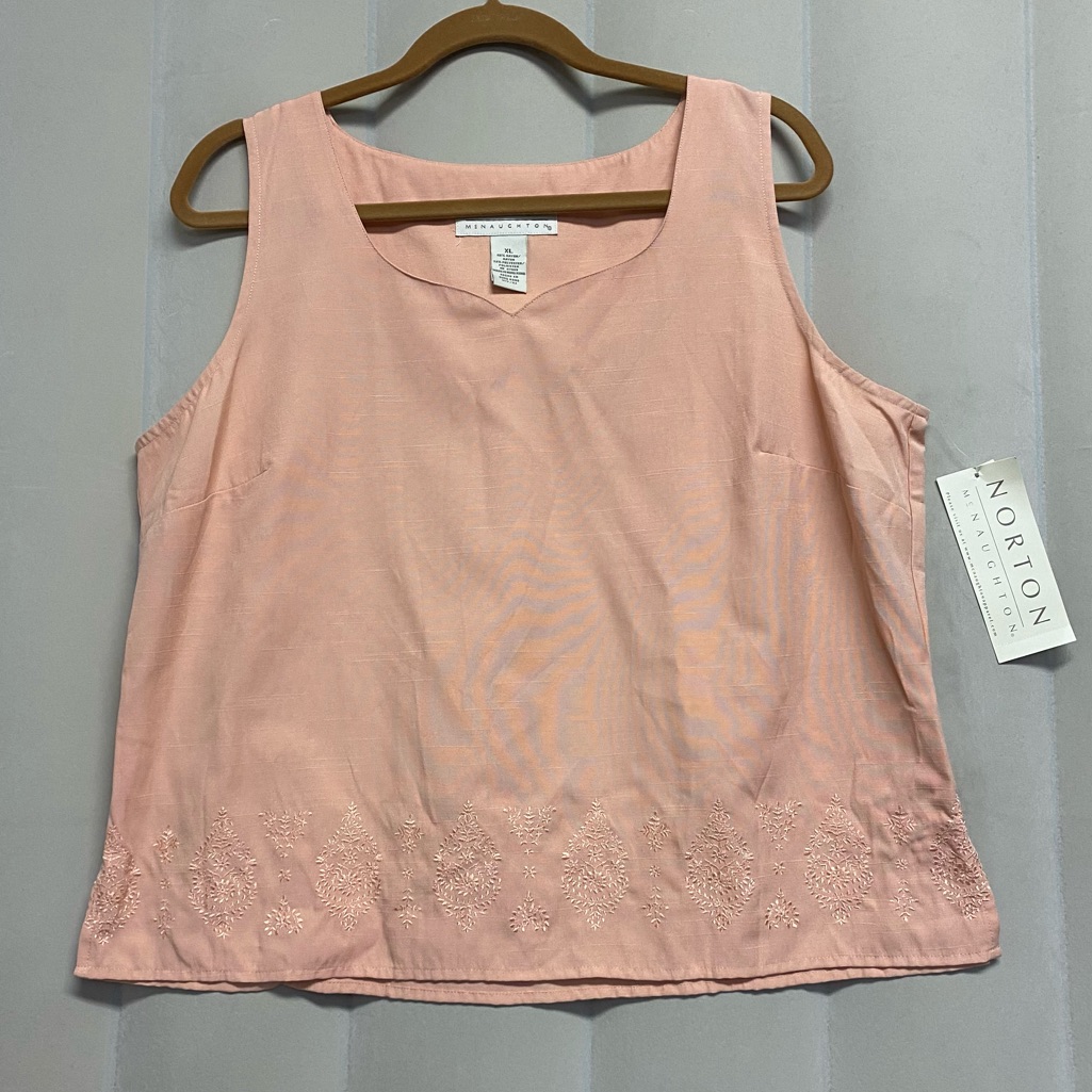 Norton Mcnaughton Women’s Top Shell Xl Embroidery Scallop Neck Coral Modest Nwt